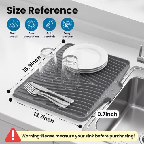 Silicone Dish Drying Mat, 16"x 13.7" Kitchen Drying Mat with Built-in