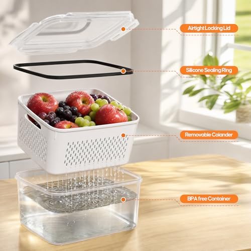 JSCARES 6 Pack Fruit Storage Containers with Removable Colander