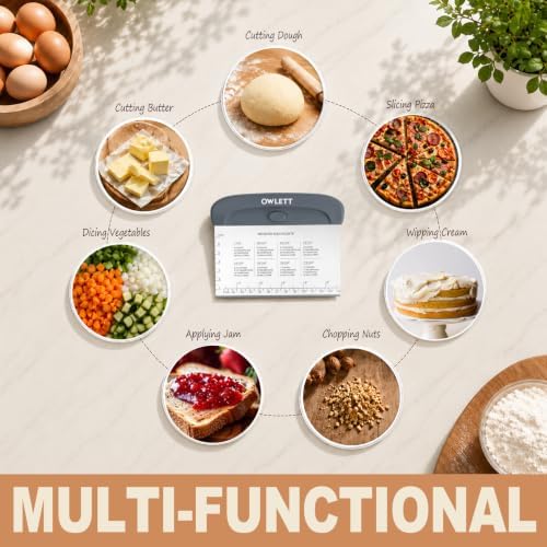 2 PCS Dough Scraper, Stainless Steel Bench Scraper with Dual Measuring