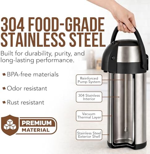 Coffee Carafe Insulated 102 OZ / 3L Stainless Steel Hot Beverage