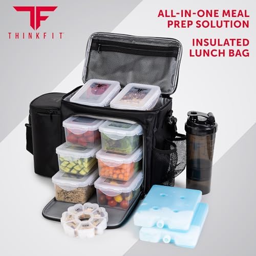 ThinkFit Insulated Meal Prep Lunch Bag for Men, 8 Containers, Large