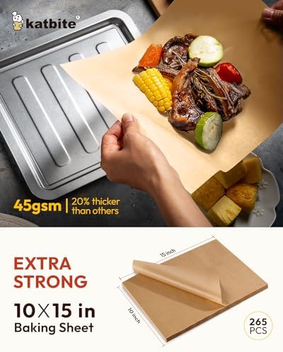 Katbite Parchment Paper Baking Sheets, 265 Pcs, 10x15 Inch, Heavy Duty