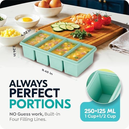 1 Cup Silicone Freezer Trays with Lids, 2 Pack Soup Molds for Meal