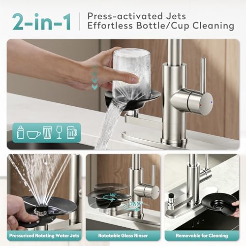 MIAOHUI Kitchen Faucet with Glass Rinser, Brushed Nickel