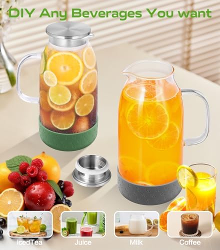 Glass Pitcher with Lid, ZBUFAN 68oz Glass Water Pitcher with Silicone