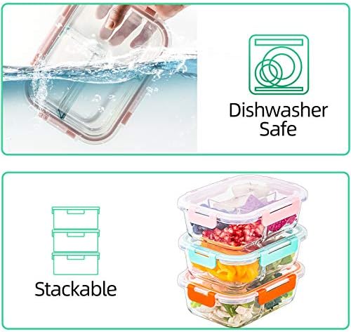 [5-Pack,36 Oz] Glass Meal Prep Containers 3 Compartments with Locking