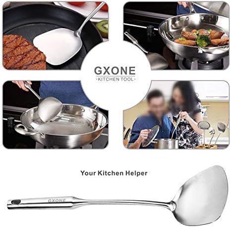 Wok Spatula,Stainless Steel,Long Handle Wok Utensils,Silver/14.7Inch
