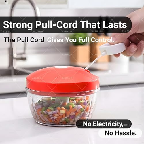 Manual Food Chopper with Hand Pull Rope Design, Stainless Steel Blade