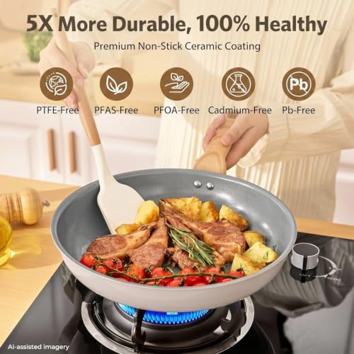 BLAZANT Non Stick Frying Pan Set with Lids, 5 Pcs Ceramic Nonstick Skillets