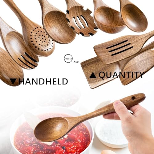 Wooden Spoons for Cooking - 10-Piece Wooden Utensil Set Crafted from