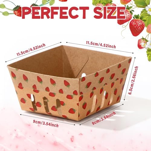 AmazingSpark 100 Pcs Berry Baskets, Strawberry Pattern Square