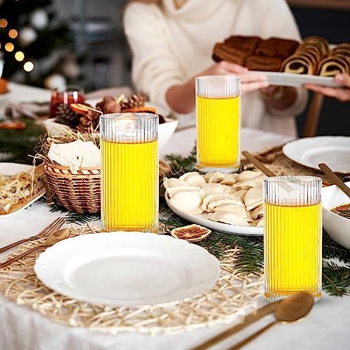 Zhehao 12 Pcs Ribbed Drinking Glasses Clear Vintage Cups Set, 9 oz