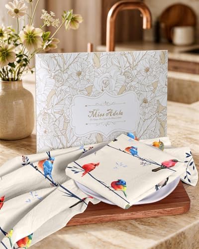 Miss Adola 150GSM Flour Sack Kitchen Towels Set of 2, Watercolor Bird