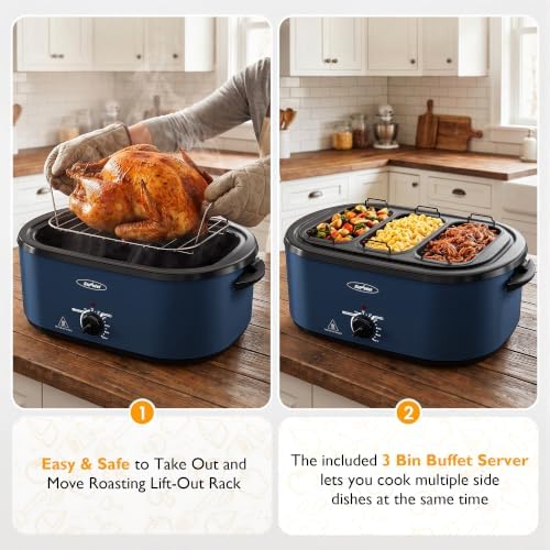 SUNVIVI 28QT Roaster Oven with 3 Buffet Server for Whole Turkey Up To