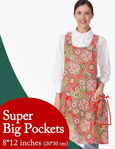 Cozy Adjustable Cross Back Aprons for Women with Pockets Cotton Linen