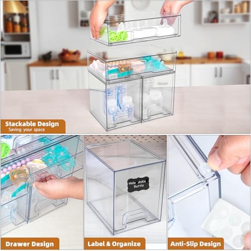 4 Pack Stackable Baby Bottle Storage Drawers