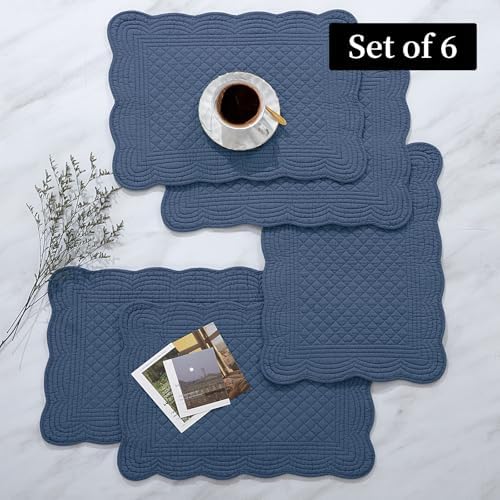 HOMBYS Quilted Placemats Set of 6 Washable-13x18 inches Rectangular