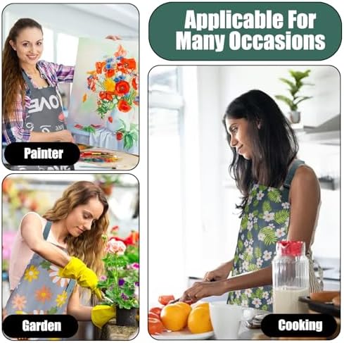 Jeffbaubl 4 Pack Floral Aprons with Pocket, Adjustable Cooking Aprons