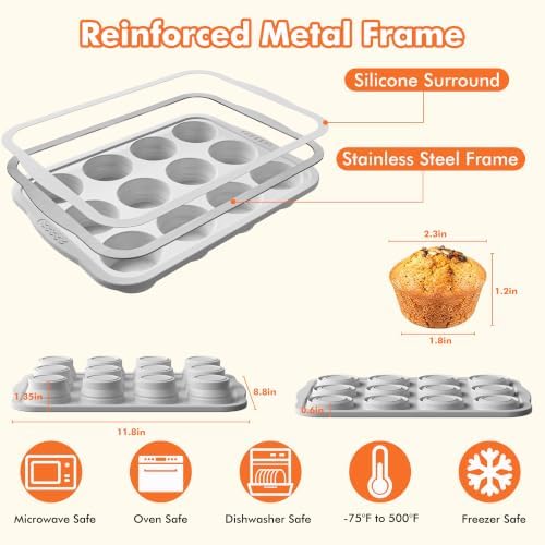 2 Pcs Silicone Muffin Pans for Baking, Foldable Molds, White