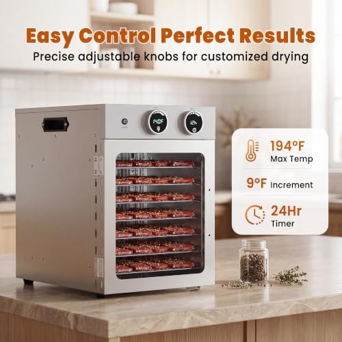 VUSIGN Food Dehydrator, 8 Stainless Steel Trays, 500W