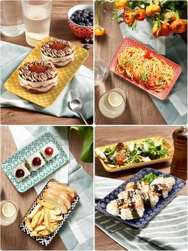 DOWAN 8" Ceramic Salad Plates Set of 6, Colorful Design for Salads