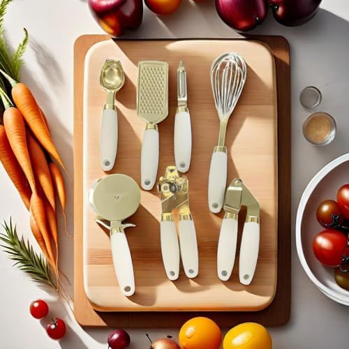 White & Gold Cooking Utensils Set, 7-Piece