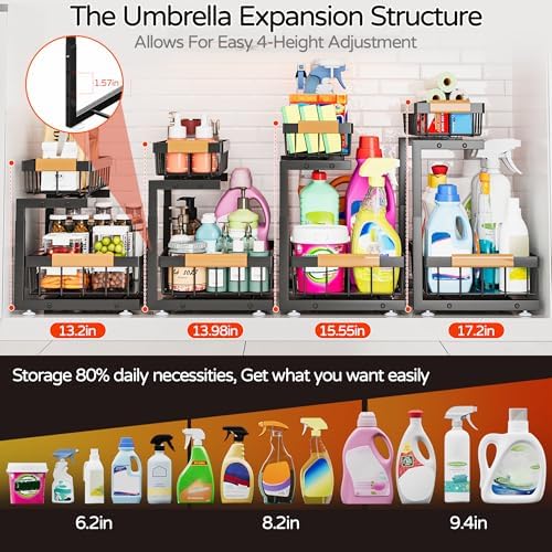 ADBIU Under Sink Organizer, 2 Pack 2 Tier Expandable Height