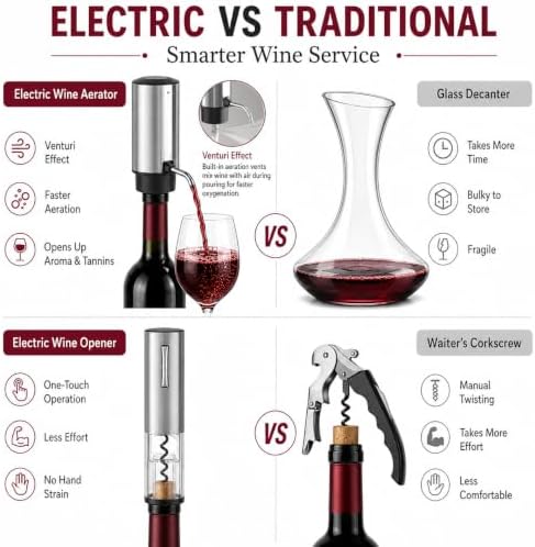 4-in-1,Premium,Rechargeable Wine Opener,Aerating Pourer,Stopper,Foil