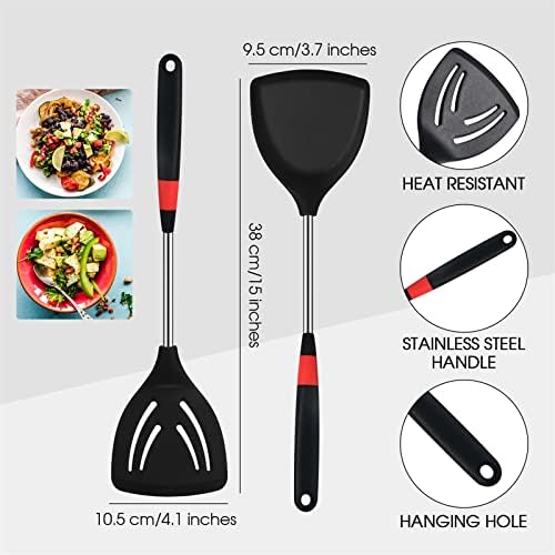 Boao 3 Pcs Wok Utensils, Silicone Stainless Steel Wok Spatula Set