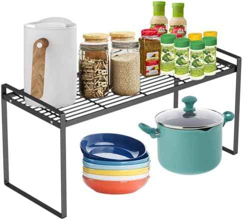 Cabinet Shelf, 20" Kitchen Counter Shelf, Metal Wire Stackable Cupboard Spice Rack, Space Saving Countertop Orgainzer and Storage Rack Shelves for Kitchen Pantry Bathroom