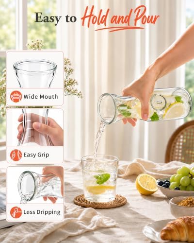 Set of 2 Glass Juice Pitcher, 1 Liter Juice Carafe for Mimosa Bar