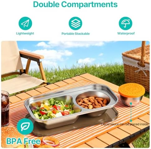 Reusable Snack Containers with Lids,2 Compartment Snack Containers