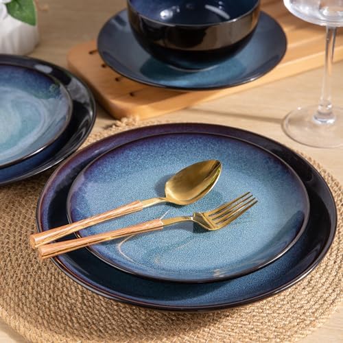 LeRatio Ceramic Dinnerware Sets for 4,12Pcs Porcelain Plates and Bowls