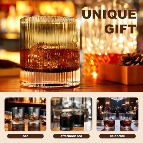 Handcrafted Whiskey Glasses Set of 4,10oz - Lead-Free Crystal