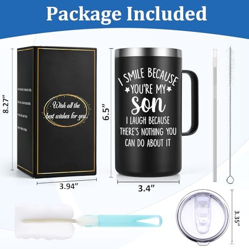 Lifecapido Son Gifts, 20oz Stainless Steel Insulated Coffee Mug, Black