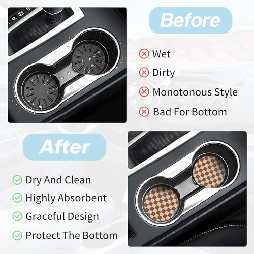 Brown Checkered Car Coasters for Cup Holders,2 Pack Car Cup Holder