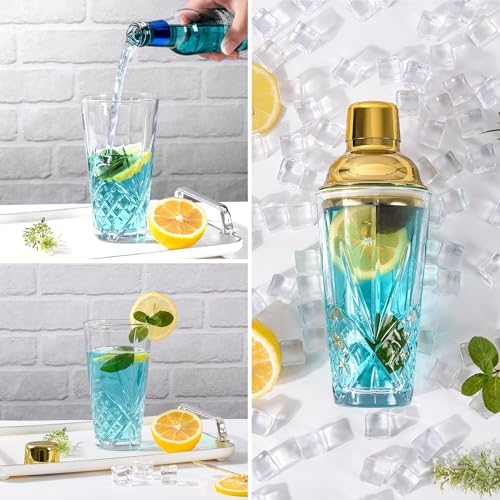 Glass Cocktail Shaker Set with Gold Lid for Home Bar & Cocktails