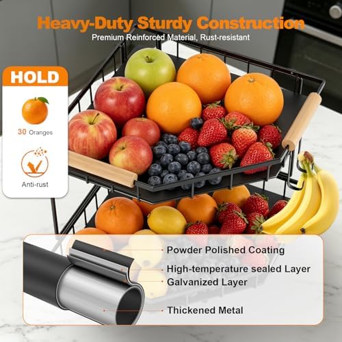 2 Tier Corner Fruit Basket for Kitchen Counter With 2 Banana Hangers