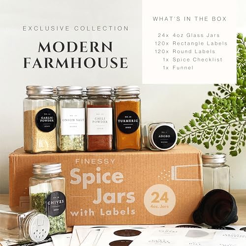 FINESSY Spice Jars with Label Farmhouse + Bread Box for Kitchen Bundle