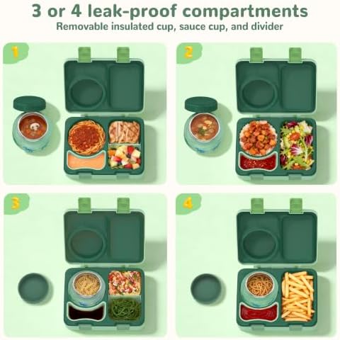 Bento Box for Kids, Leakproof Kids Lunch Box with 8.5OZ Thermo Food