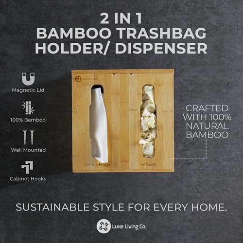 2-in-1 Bamboo Plastic Bag Holder and Trash Dispenser – Large Capacity