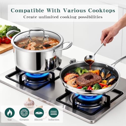 Yoehka 14-Piece Hybrid Stainless Steel Cookware Set with 3 Silicone Trivets