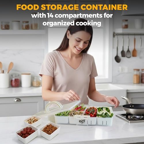 Stackable Snackle Box Container 2 Pack, 14 Compartments with 2 Drain