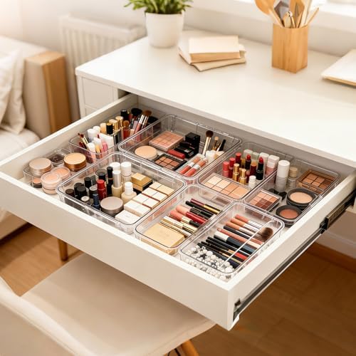 21 PCS Extendable Drawer Organizer Set Clear Stackable Vanity Storage