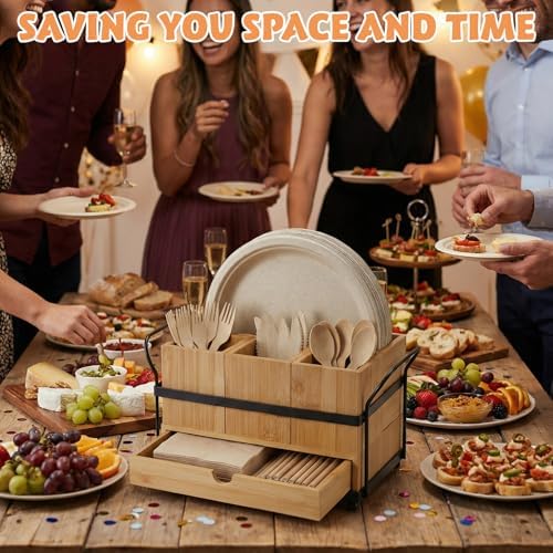 Qunclay Bamboo Silverware Caddy, 4 Compartments