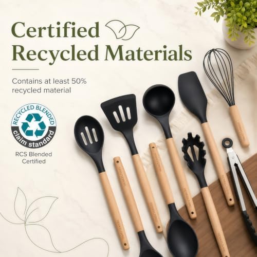 Silicone 10 Pcs Kitchen Cooking Utensils Set, Recycled Materials
