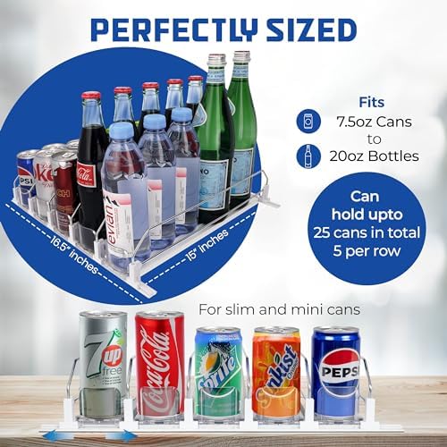 Drink Organizer for Fridge-White Automatic Pusher Glide,12oz 16oz