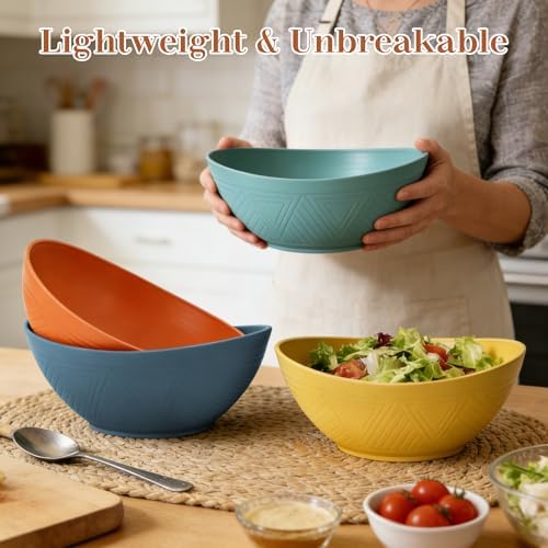 65 OZ Wheat Straw Bowls Set of 4, Large Unbreakable Salad Bowls