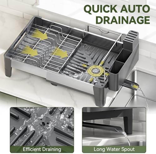Urackify Expandable Dish Drying Rack, Stainless Steel & Aluminum