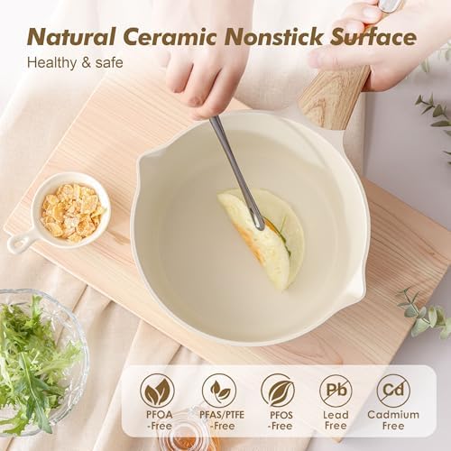 SENSARTE Ceramic Nonstick Sauce Pan with Lid, 1.5 Quart Small